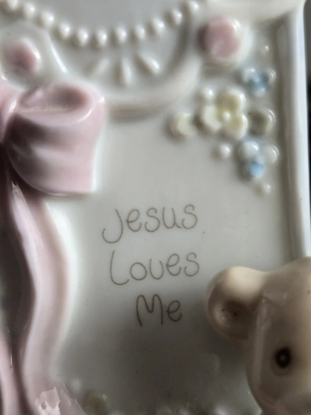 Vintage 1993 Precious Moments Jesus Loves Me Cross Boy Teddy Bear Enesco
